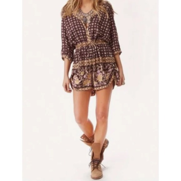 Spell and the Gypsy Romper Womens L Brown Purple Floral Print Boho - Picture 1 of 7